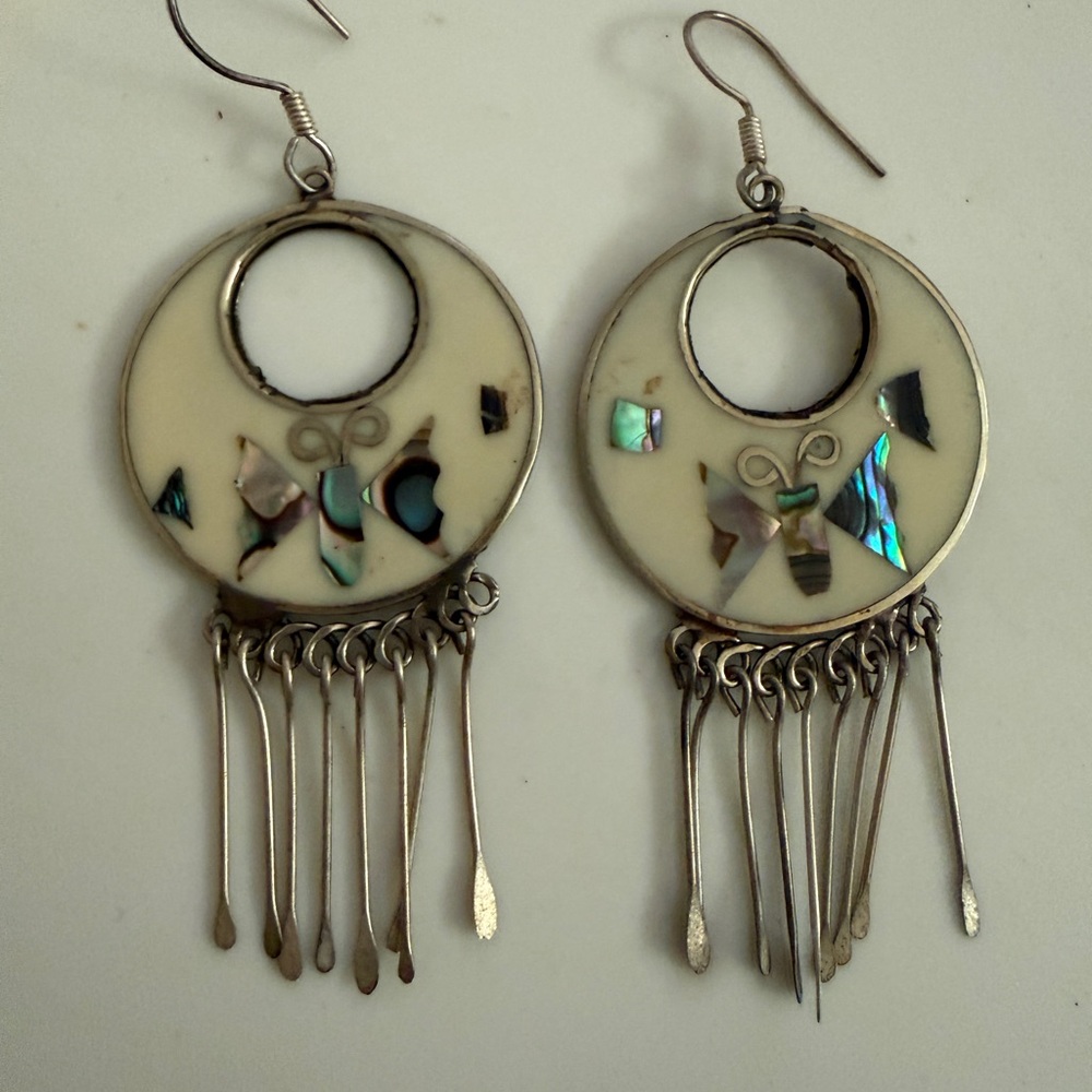 Elegant Cream and Silver Dangle Earrings